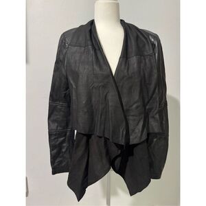 Zara Faux black leather open front draped jacket M